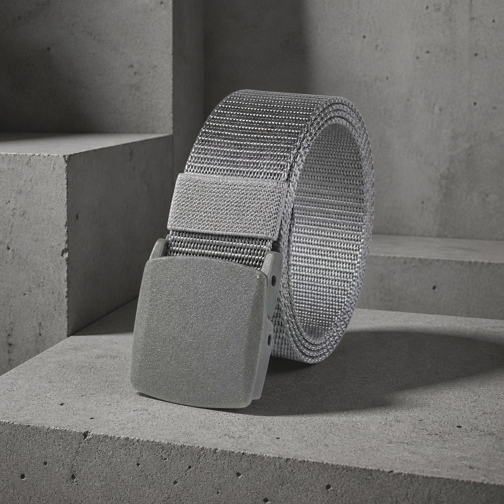 Ceinture sangle homme gris clair, boucle plate grise