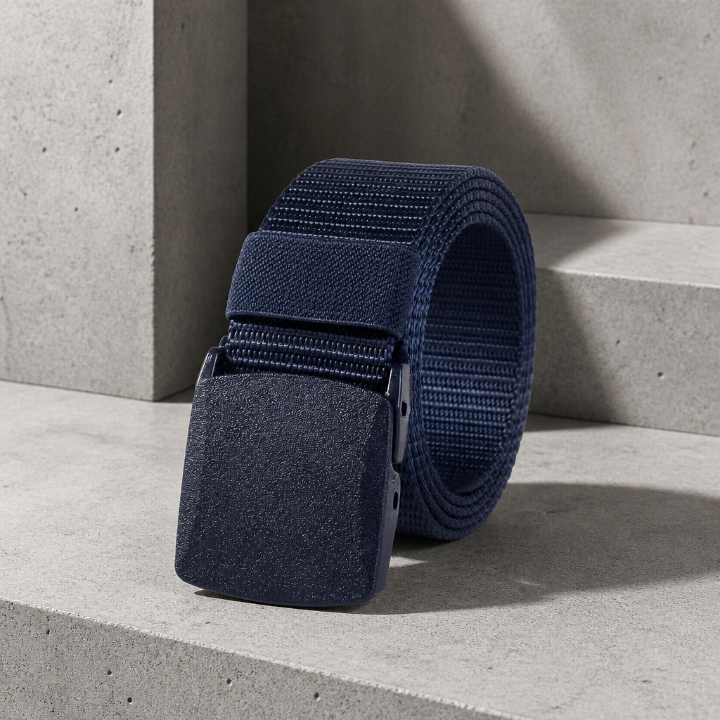 Ceinture sangle homme bleu marine, boucle en polymère assortie