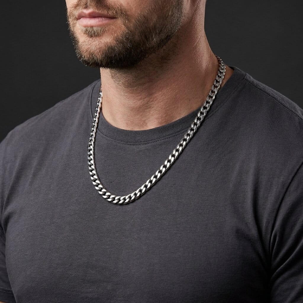 chaine homme argent cubaine maille épaisse