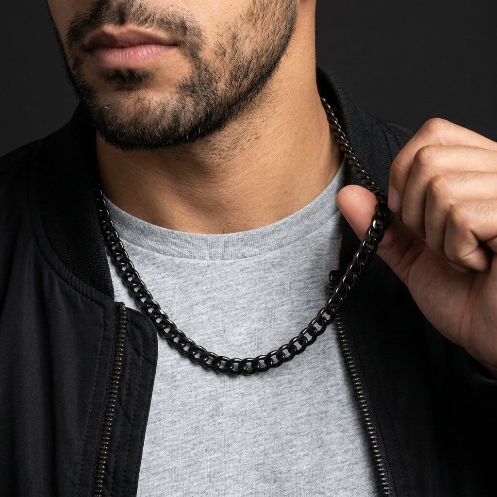 chaine homme cubaine noir ip acier inoxydable