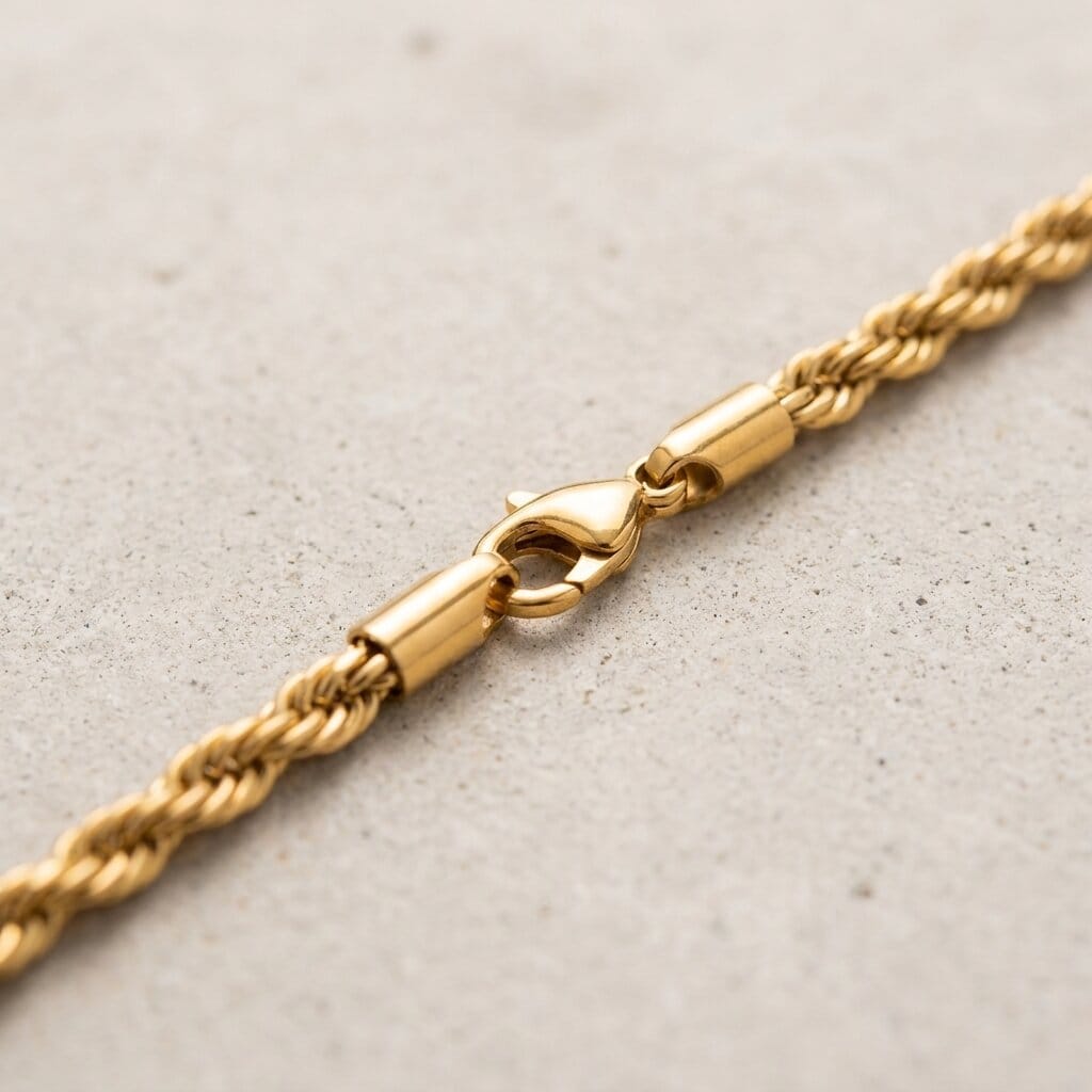 chaine maille corde or homme fermoir mousqueton