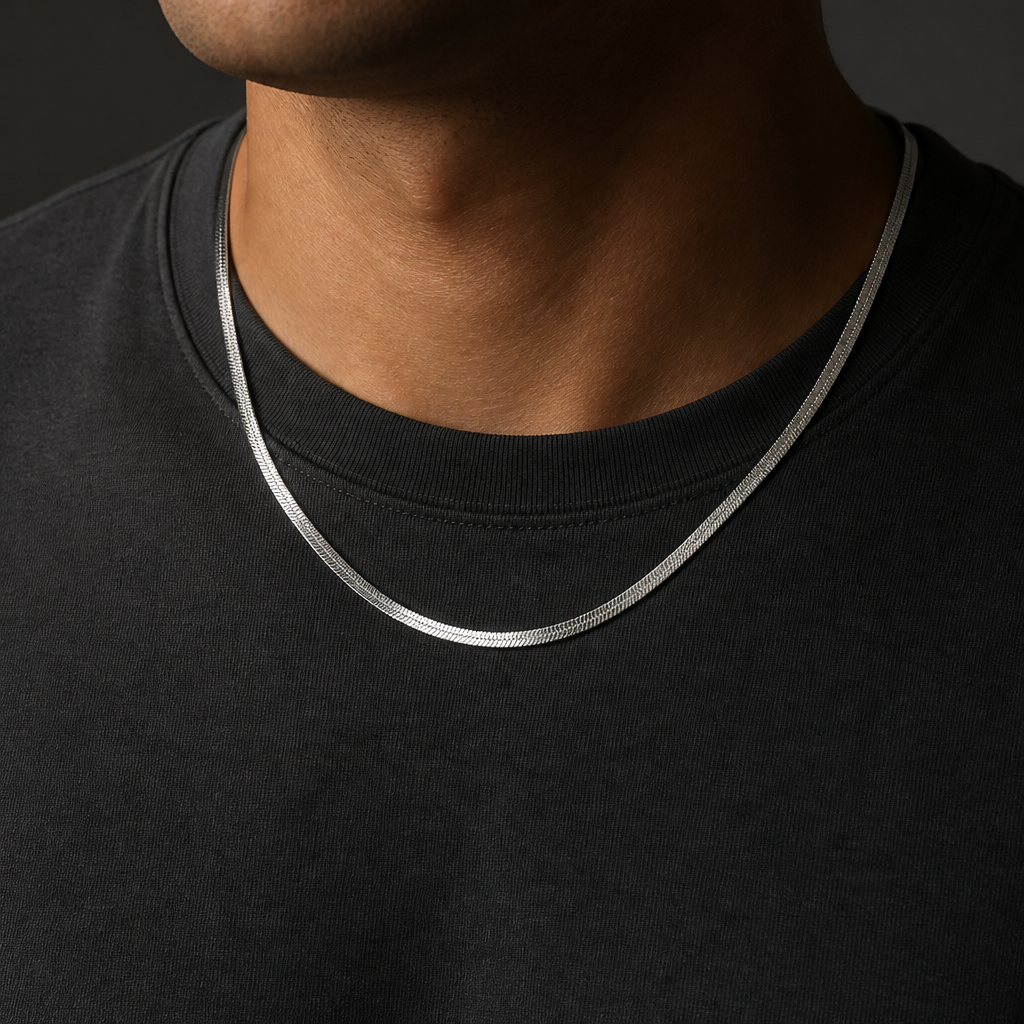 chaine plate argent homme acier inoxydable