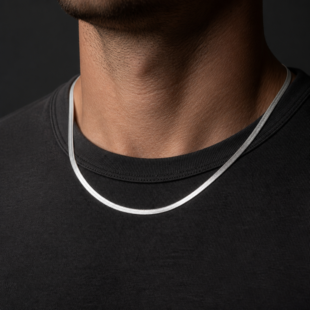 collier chaine plate homme argent acier inoxydable
