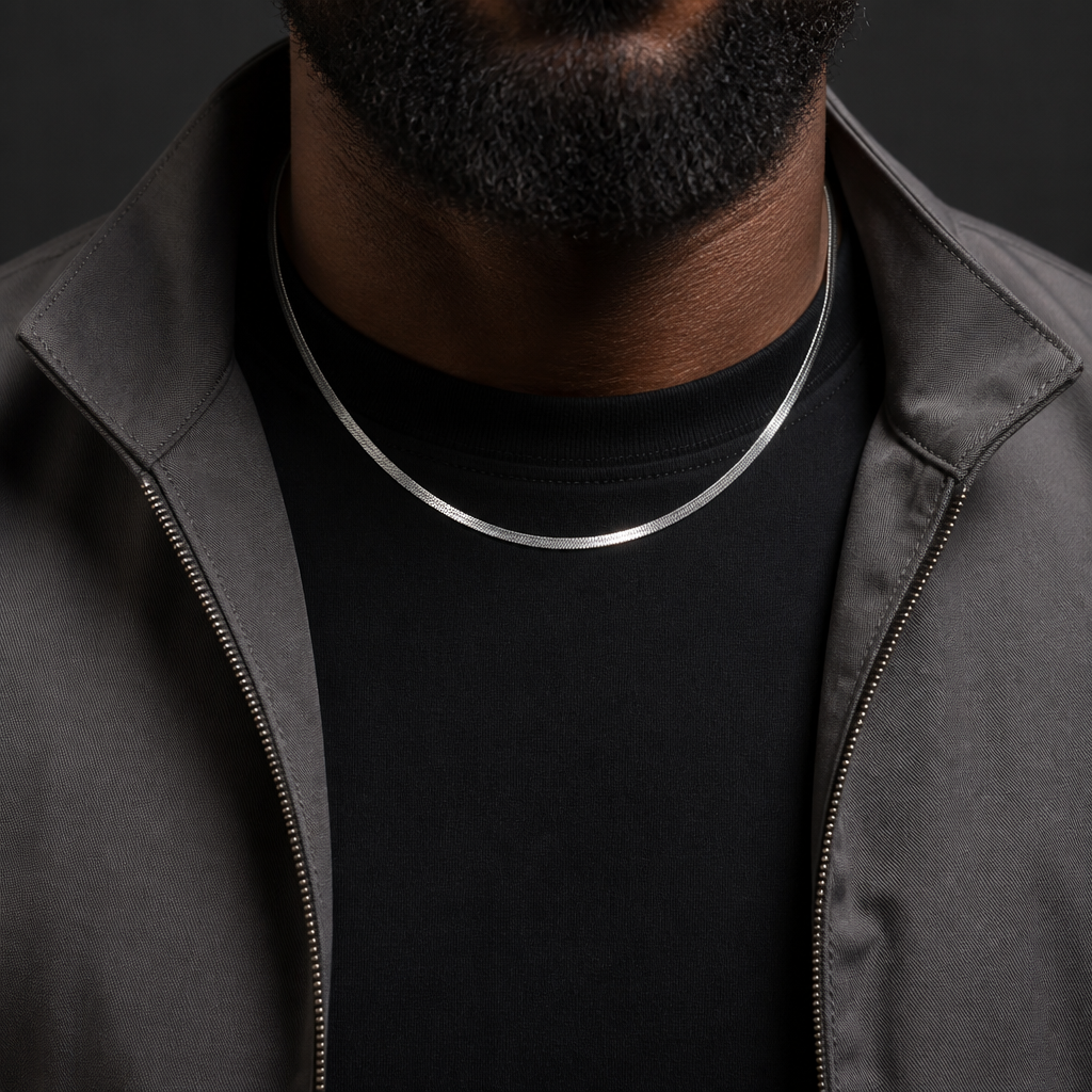 chaine tour de cou homme plate argent acier