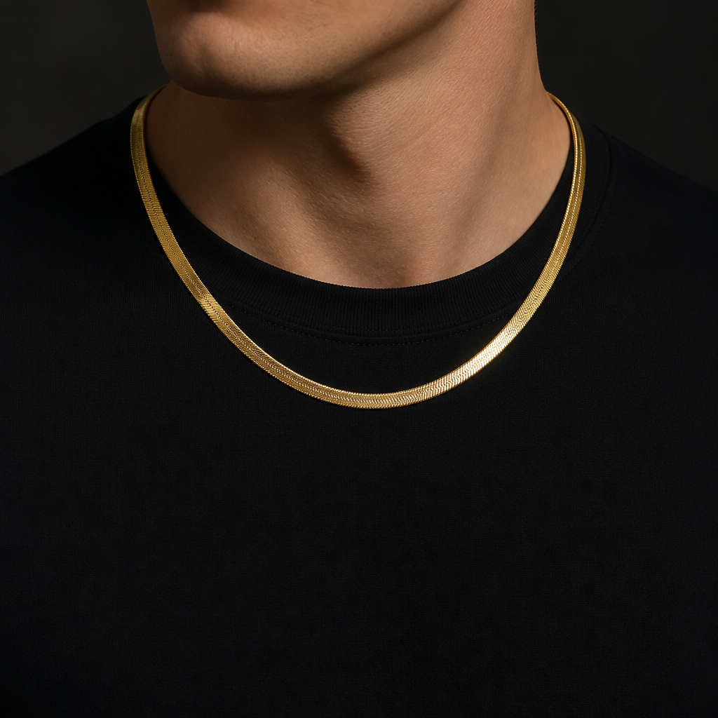 chaine plate or homme acier inoxydable maille serpent