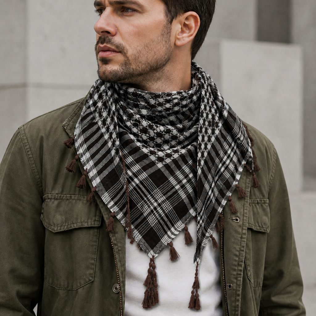 Des Finitions Exemplaires - Chèche Homme Carré à Petits Carreaux et Pompons