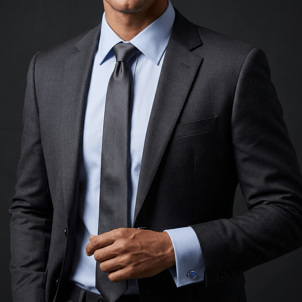 chemise bleue homme poignets mousquetaires sous costume bouton manchette