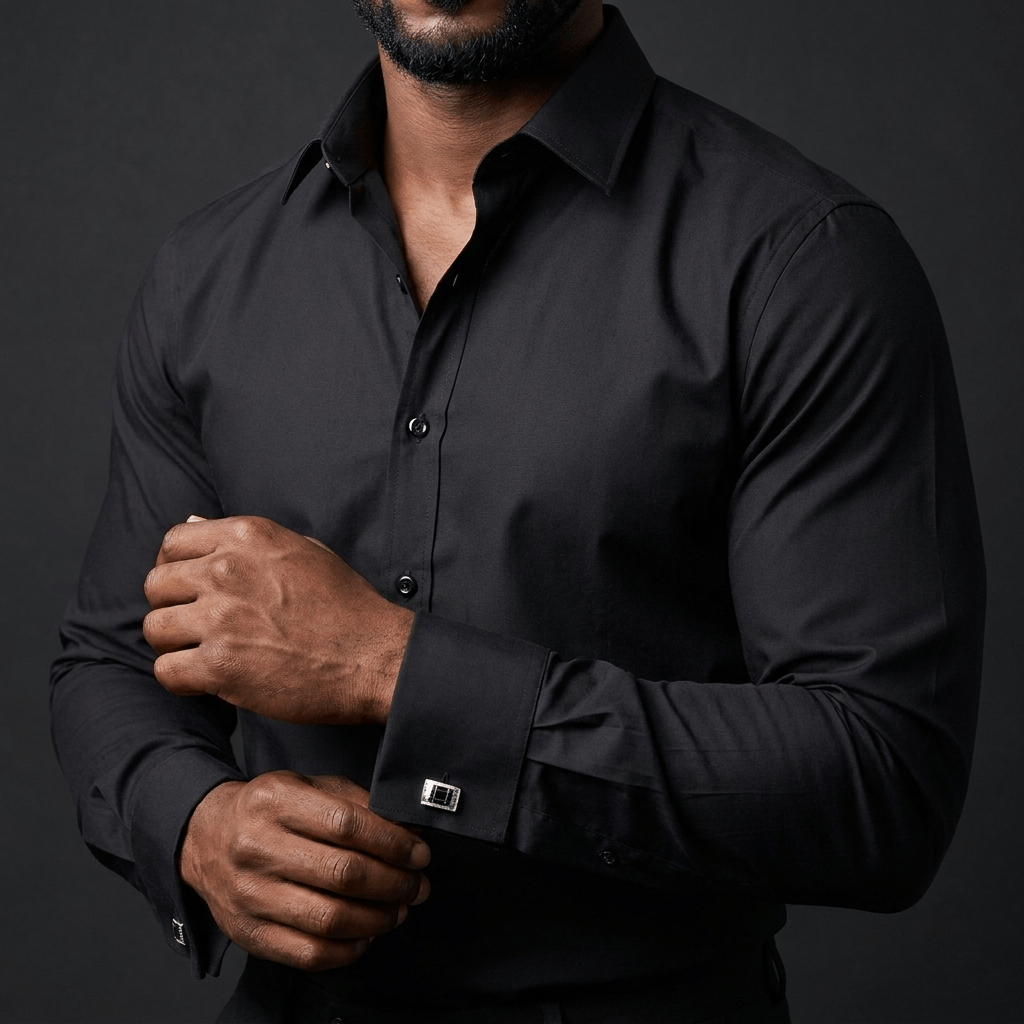 chemise noire homme poignets mousquetaires coton col français