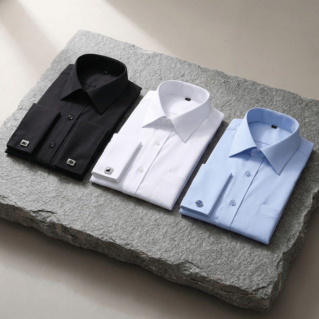 chemise homme poignets mousquetaires noire blanche bleue coton