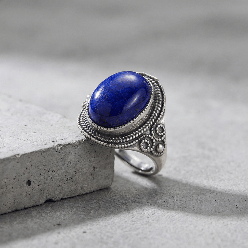Bague chevalière homme argent massif lapis lazuli côté