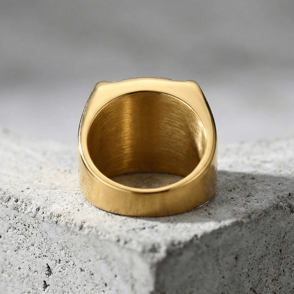 Chevalière homme or acier inoxydable intérieur brossé