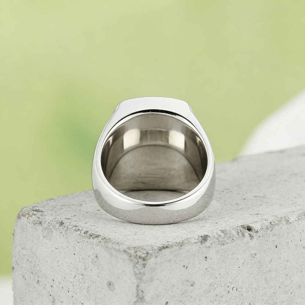 Chevalière homme acier inoxydable onyx intérieur poli