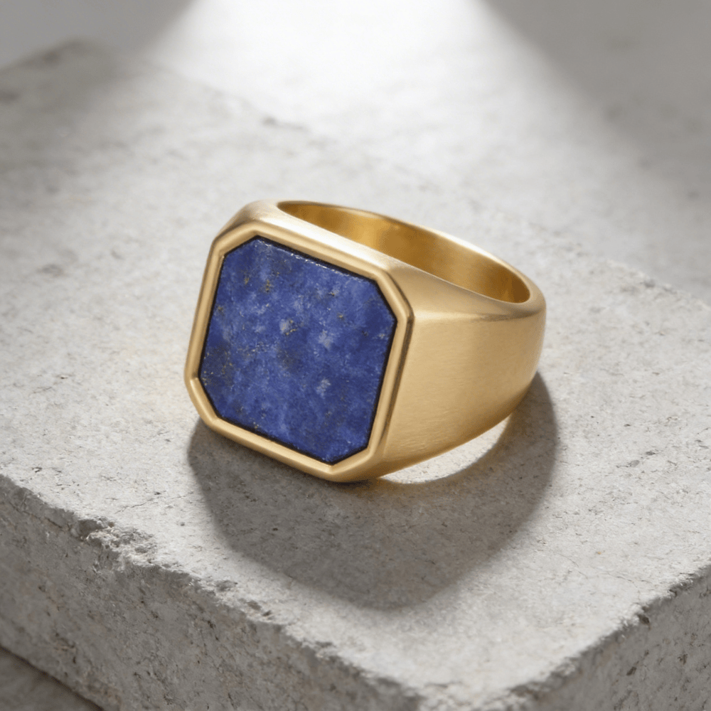 Des Finitions Exemplaires - Chevalière Homme Onyx Lapis Lazuli Acier
