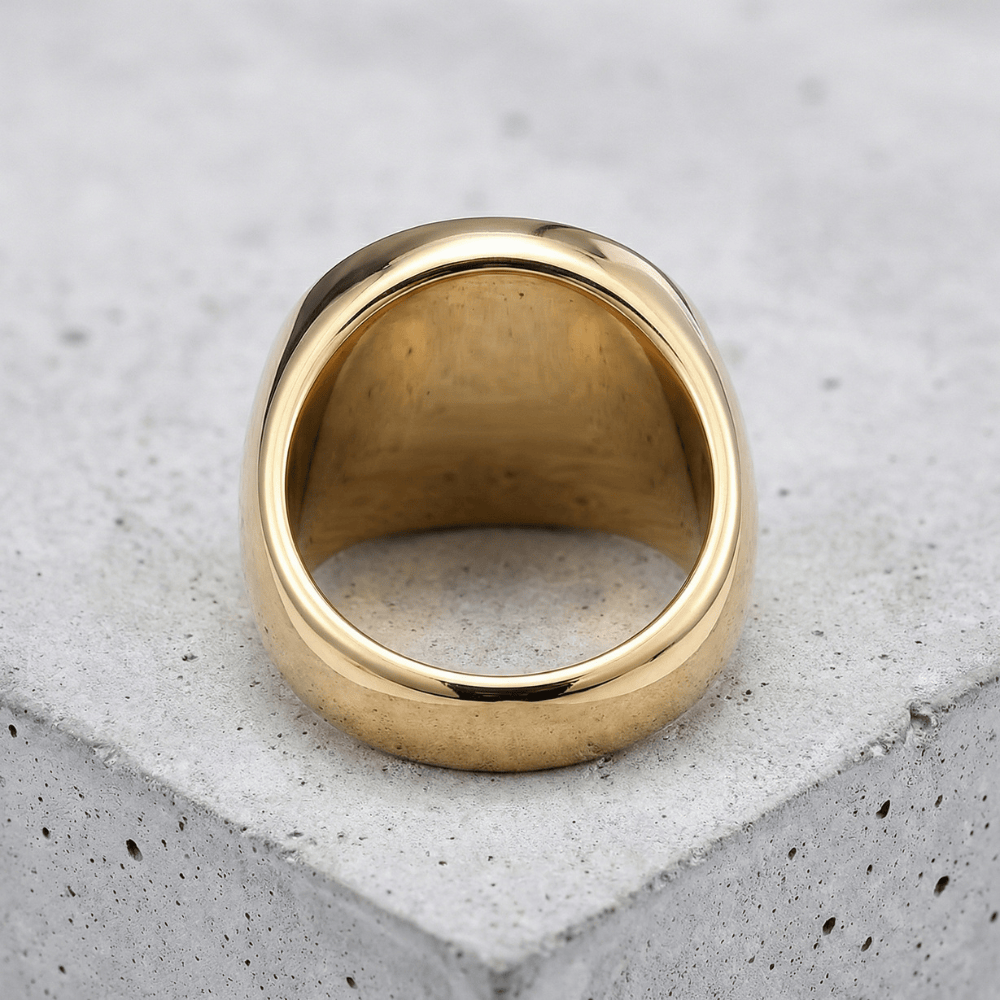 Chevalière arbre de vie homme dorée intérieur anneau acier inoxydable