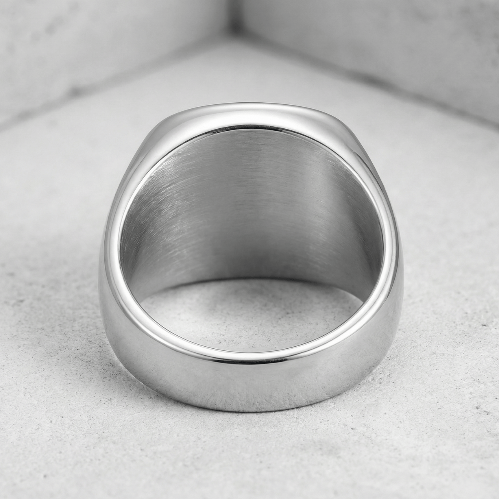Chevalière homme argent acier inoxydable intérieur satiné bague