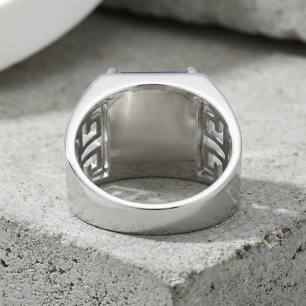 Chevalière homme argent luxe clé grecque ajourée dos intérieur