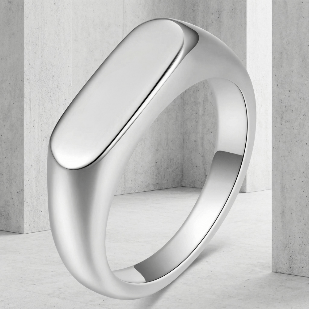 Petite chevalière homme argent plateau rectangulaire acier inoxydable