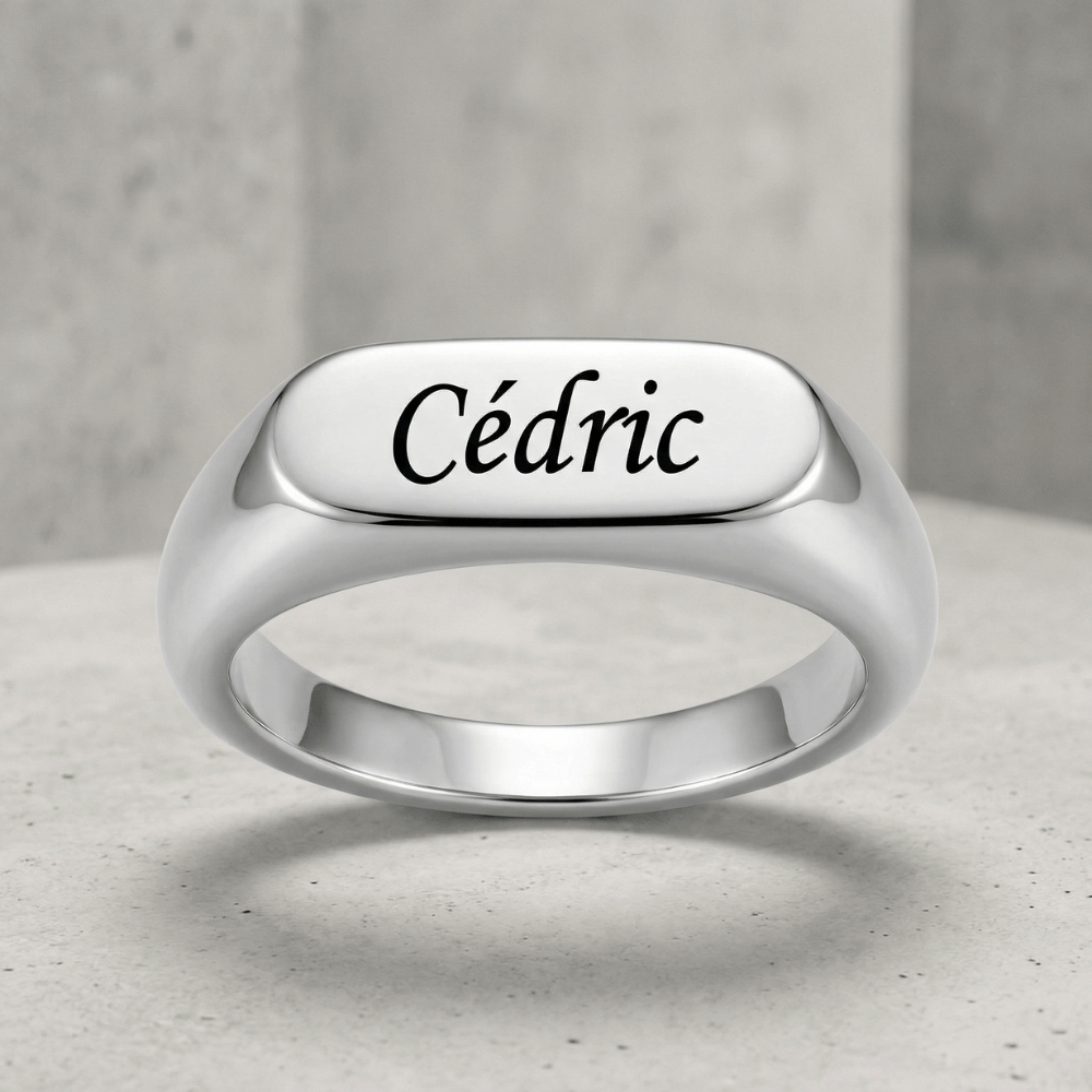 Chevalière homme argent personnalisé prénom gravé rectangulaire
