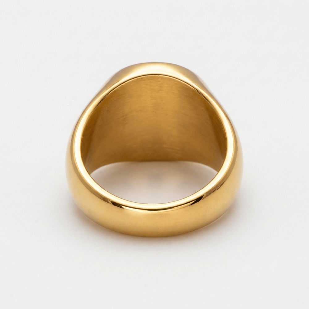 bague chevalière homme or acier inoxydable intérieur anneau large poli