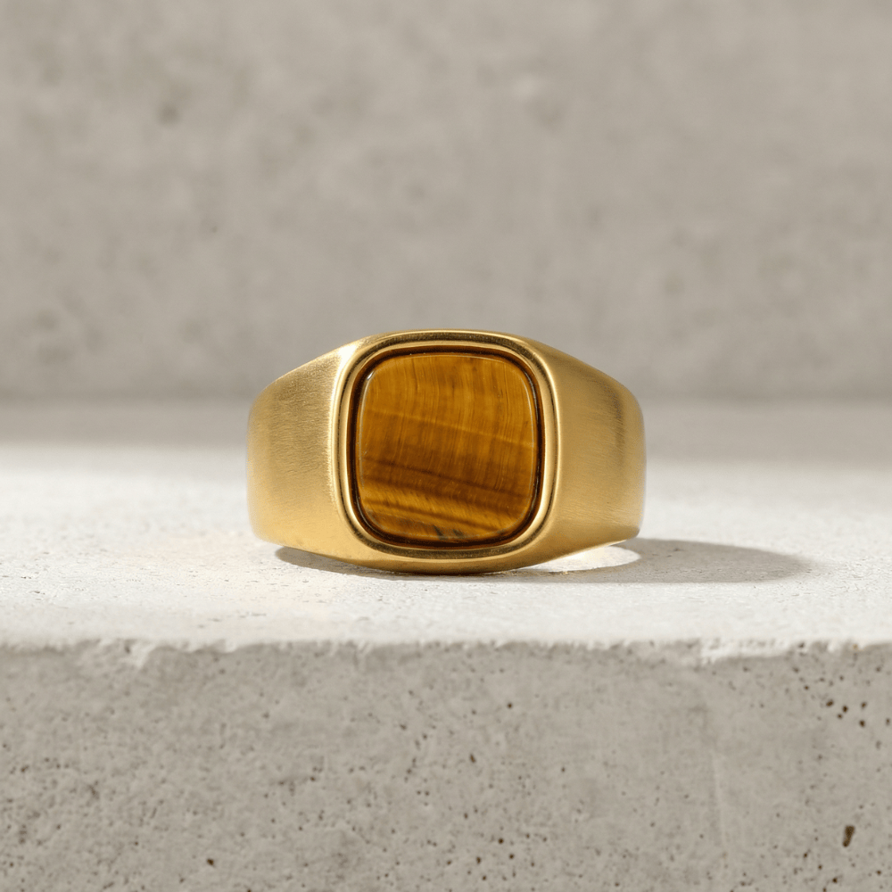 Chevalière pour homme or oeil de tigre plateau coussin