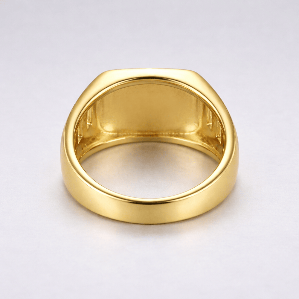 chevalière homme or rectangulaire anneau intérieur large poli acier inoxydable