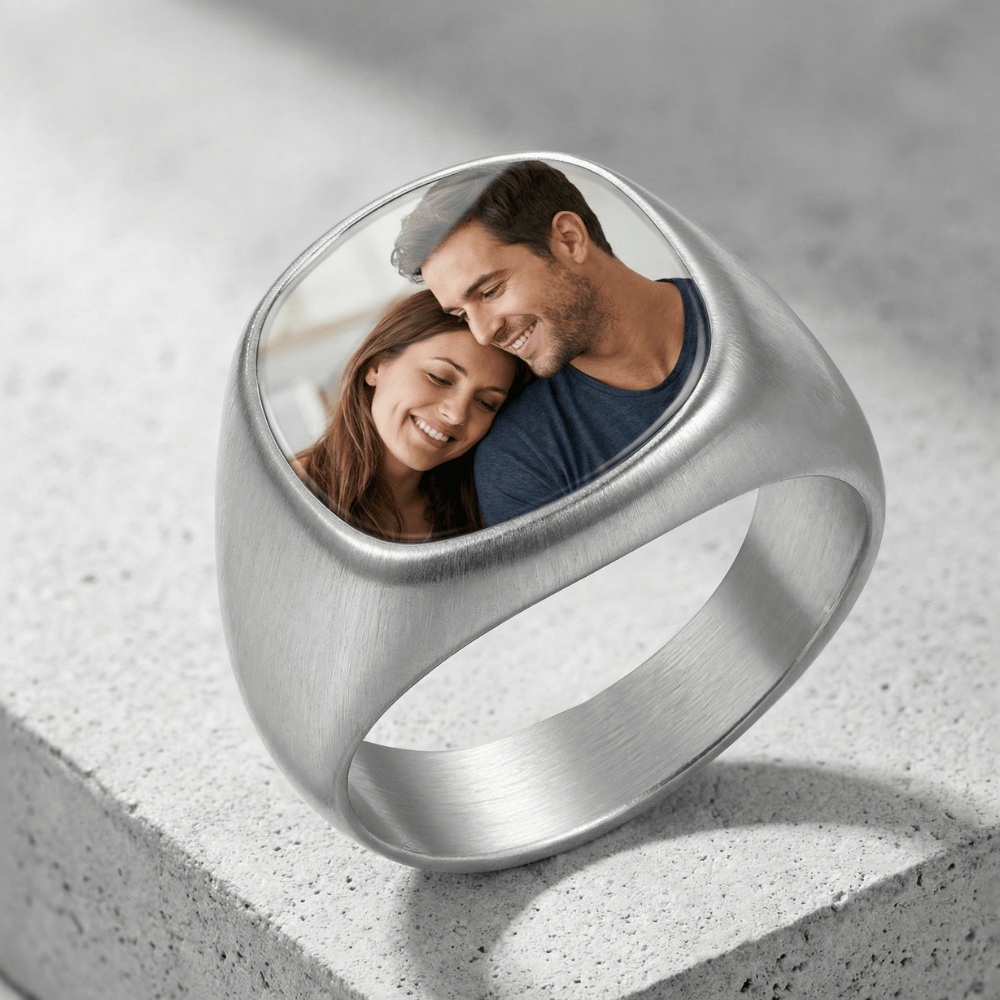 Bijoux photo personnalisé chevalière homme or acier inoxydable