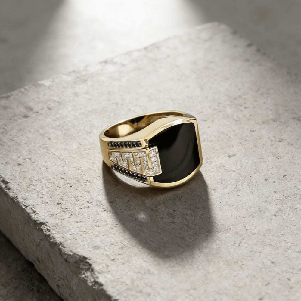 Chevalière onyx homme or plateau rectangulaire