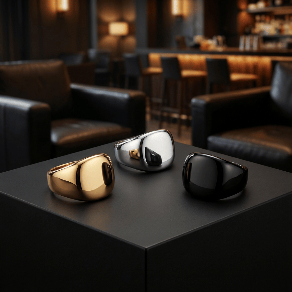 Chevalière homme moderne acier inoxydable trois finitions