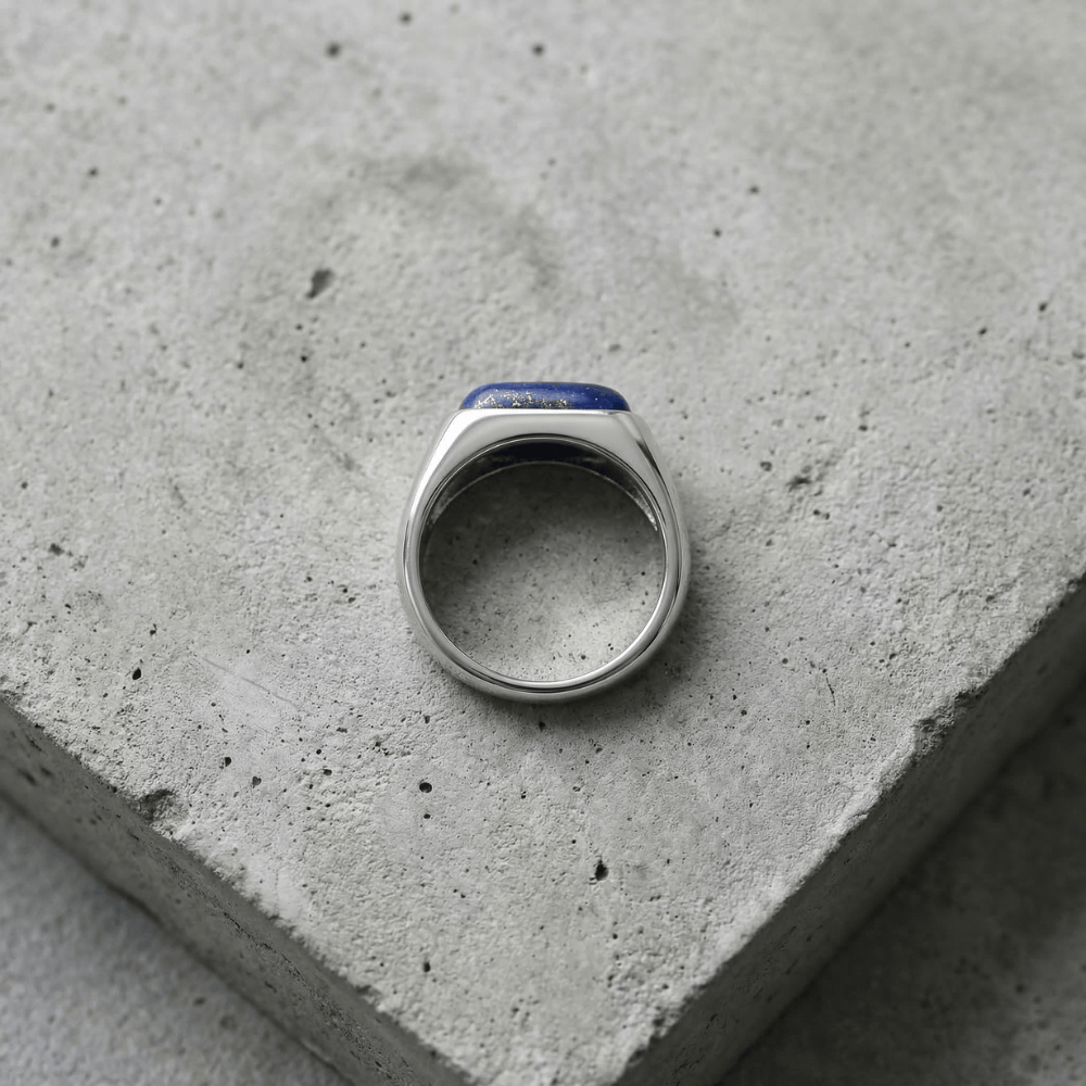 Chevalière lapis lazuli homme acier inoxydable arrière