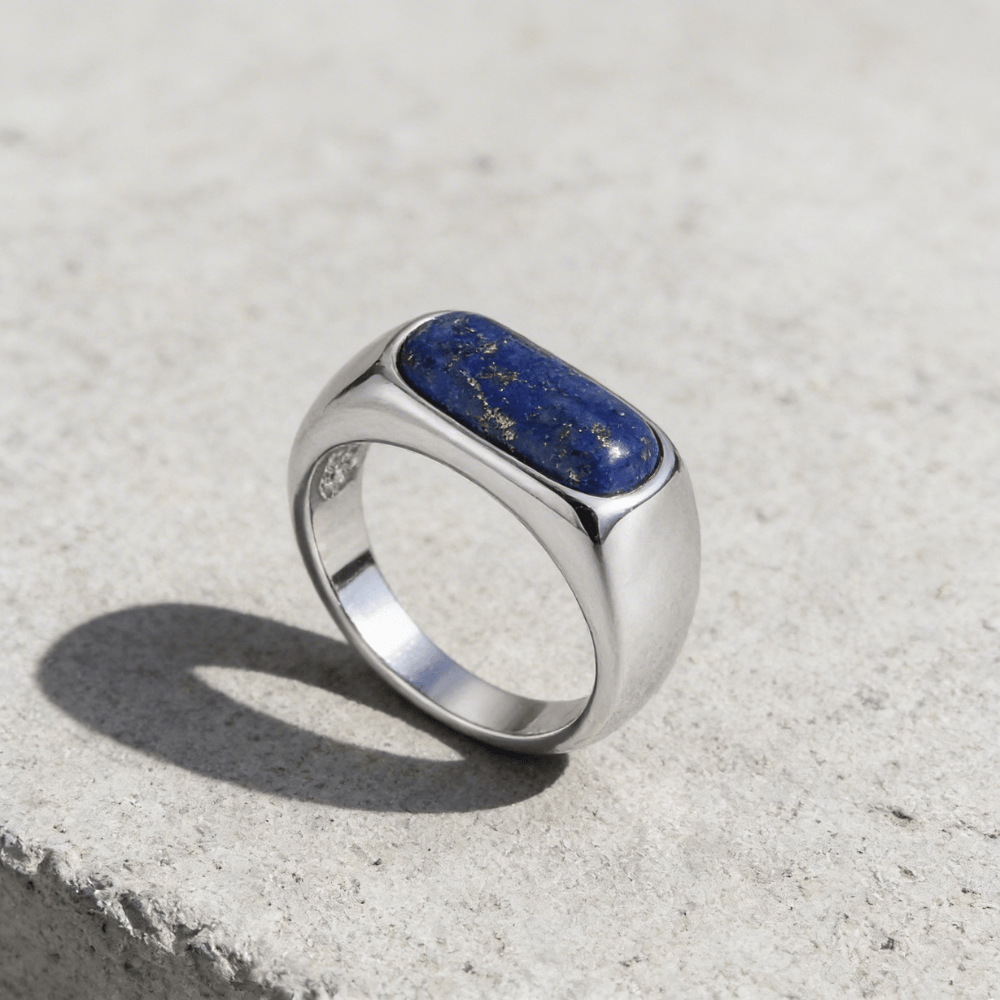 Chevalière homme lapis lazuli pierre bleue pyrite argent
