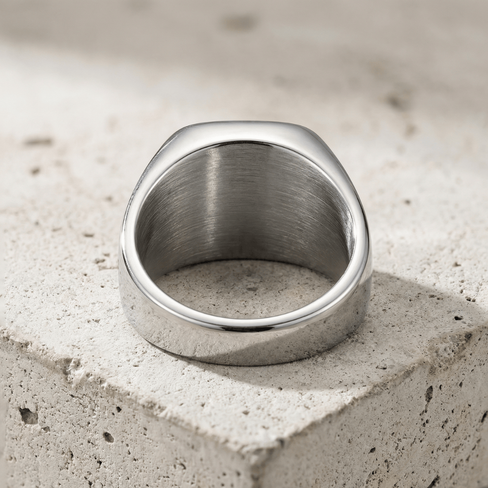 Chevalière homme onyx acier inoxydable intérieur brossé