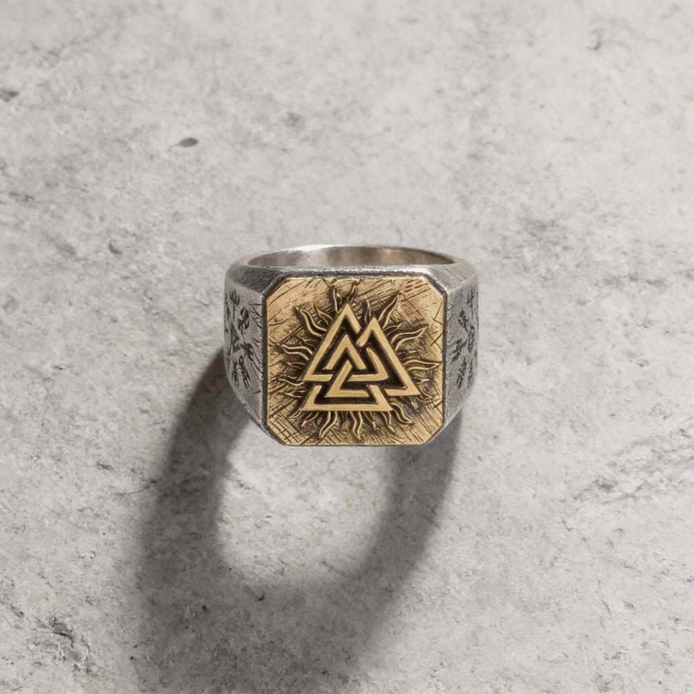 Chevalière viking homme argent 925 Valknut plateau carré