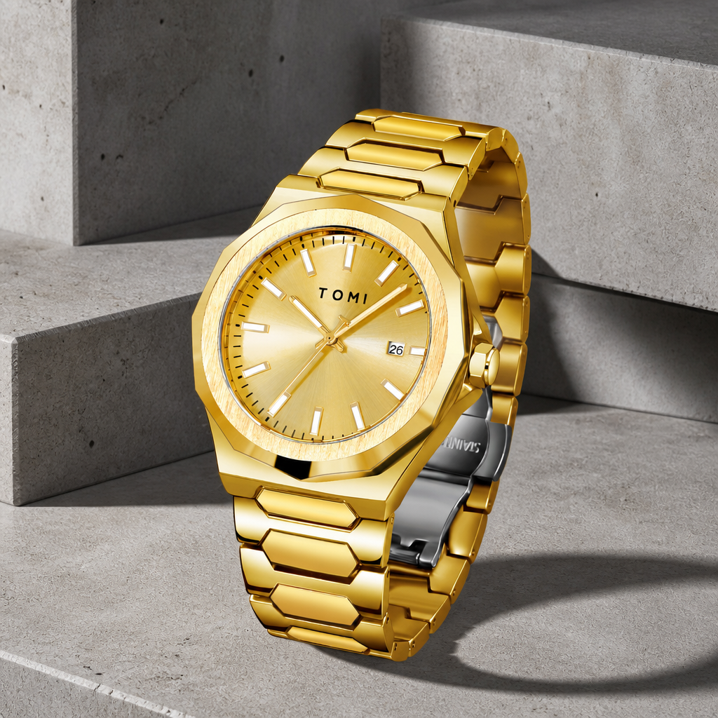 Coffret montre homme modèle Marceau, version dorée, cadran champagne