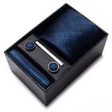 COFFRET CADEAU CRAVATE BLEU ET BOUTONS DE MANCHETTE