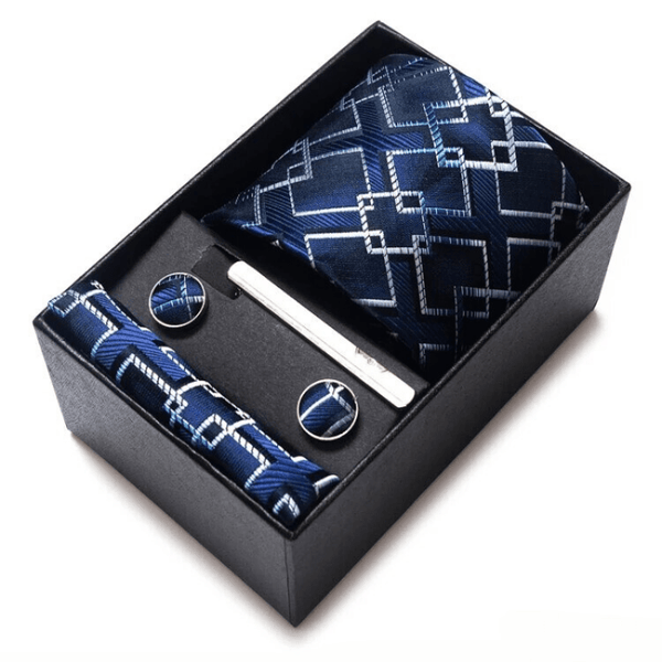 COFFRET CADEAU CRAVATE BLEU FONCE ET BOUTONS DE MANCHETTE