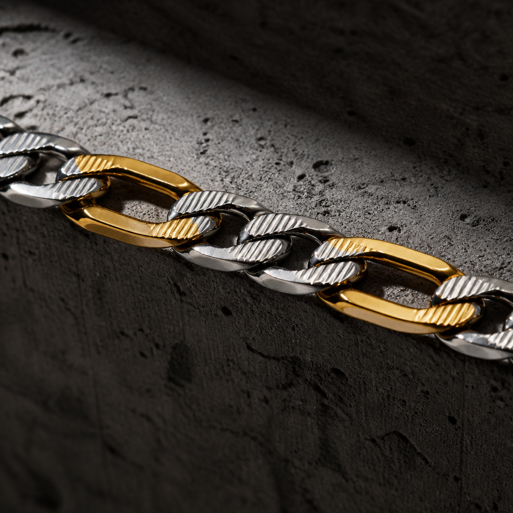chaine bicolore homme maille figaro acier