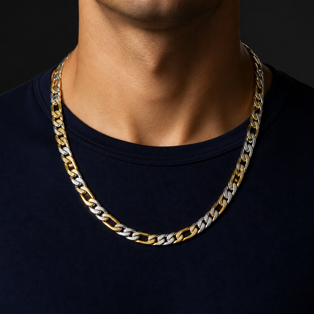 chaine maille figaro homme acier inoxydable bicolore