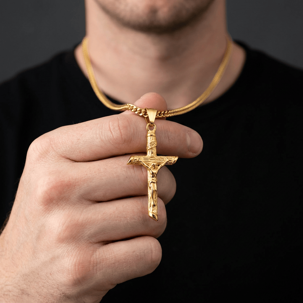 Collier Croix Or Homme Jésus Acier Inoxydable