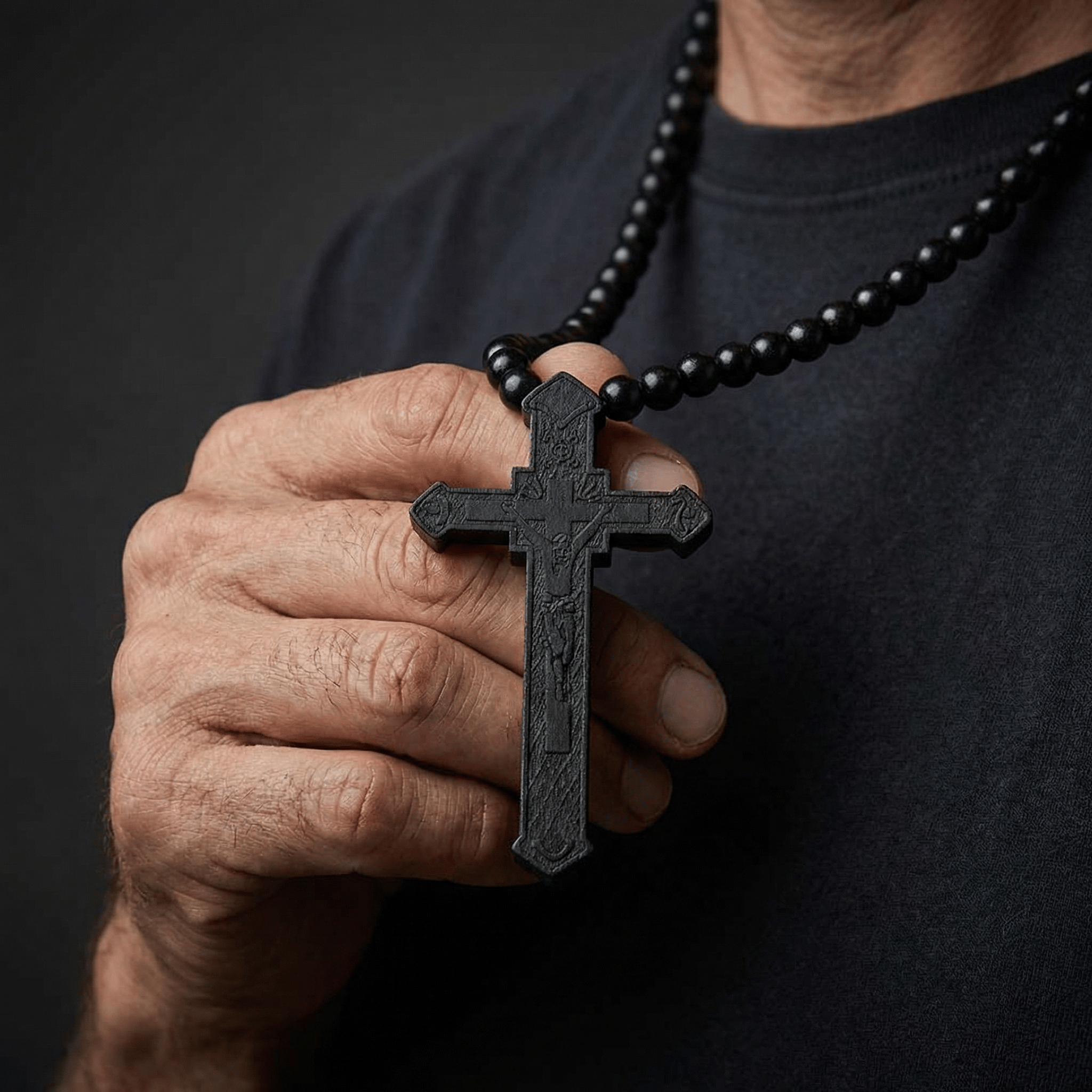 collier chapelet croix noire