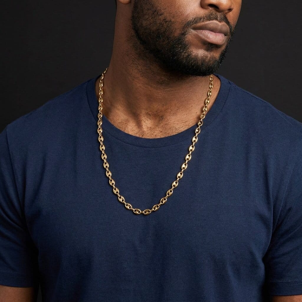 collier graine de café homme or acier inoxydable