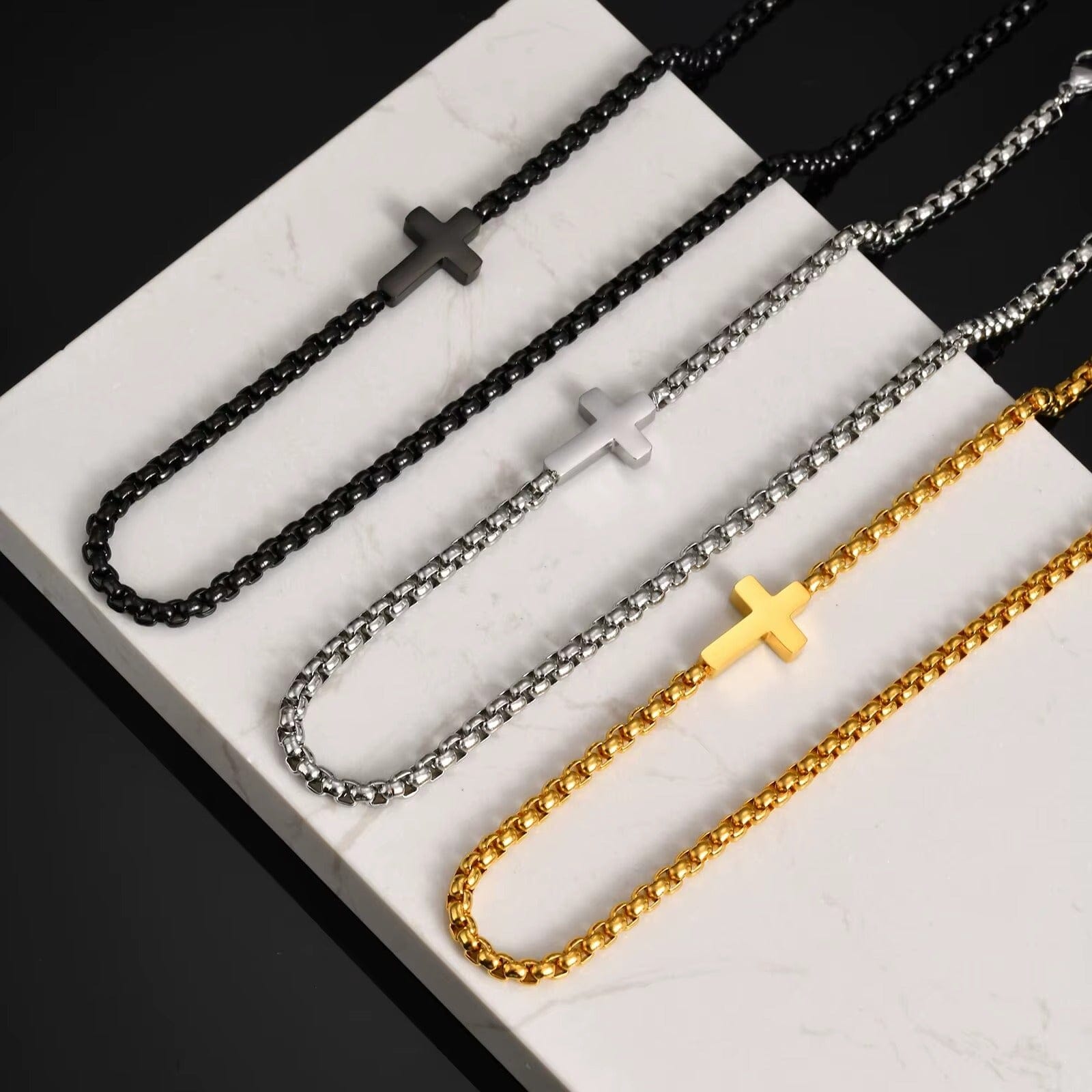 collier homme croix chrétienne acier inoxydable or argent noir
