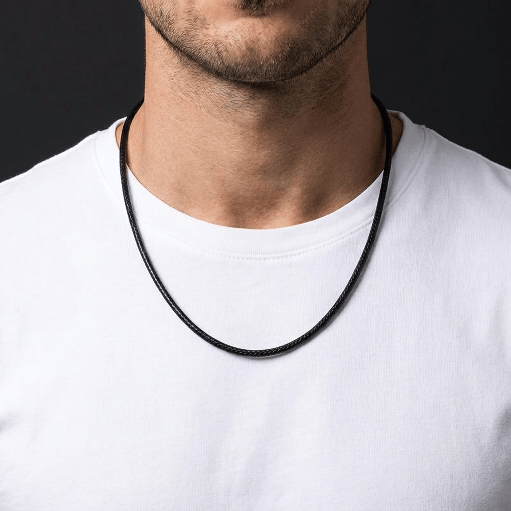 collier cordon homme noir acier inoxydable