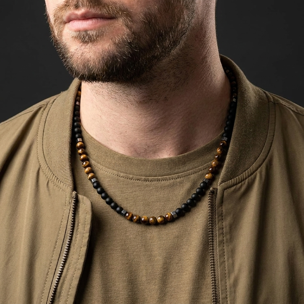 collier homme oeil de tigre