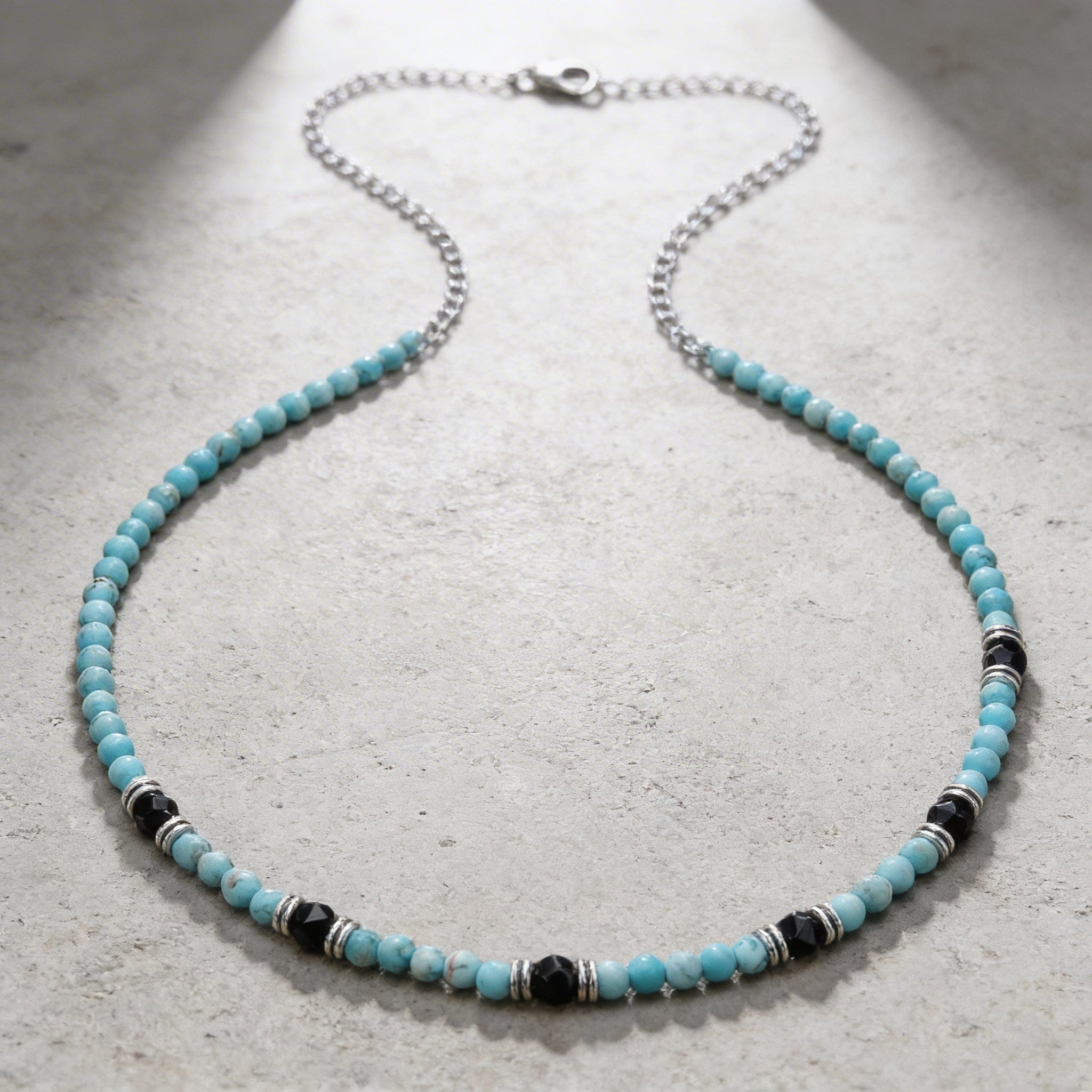 collier homme pierre turquoise acier inoxydable perles