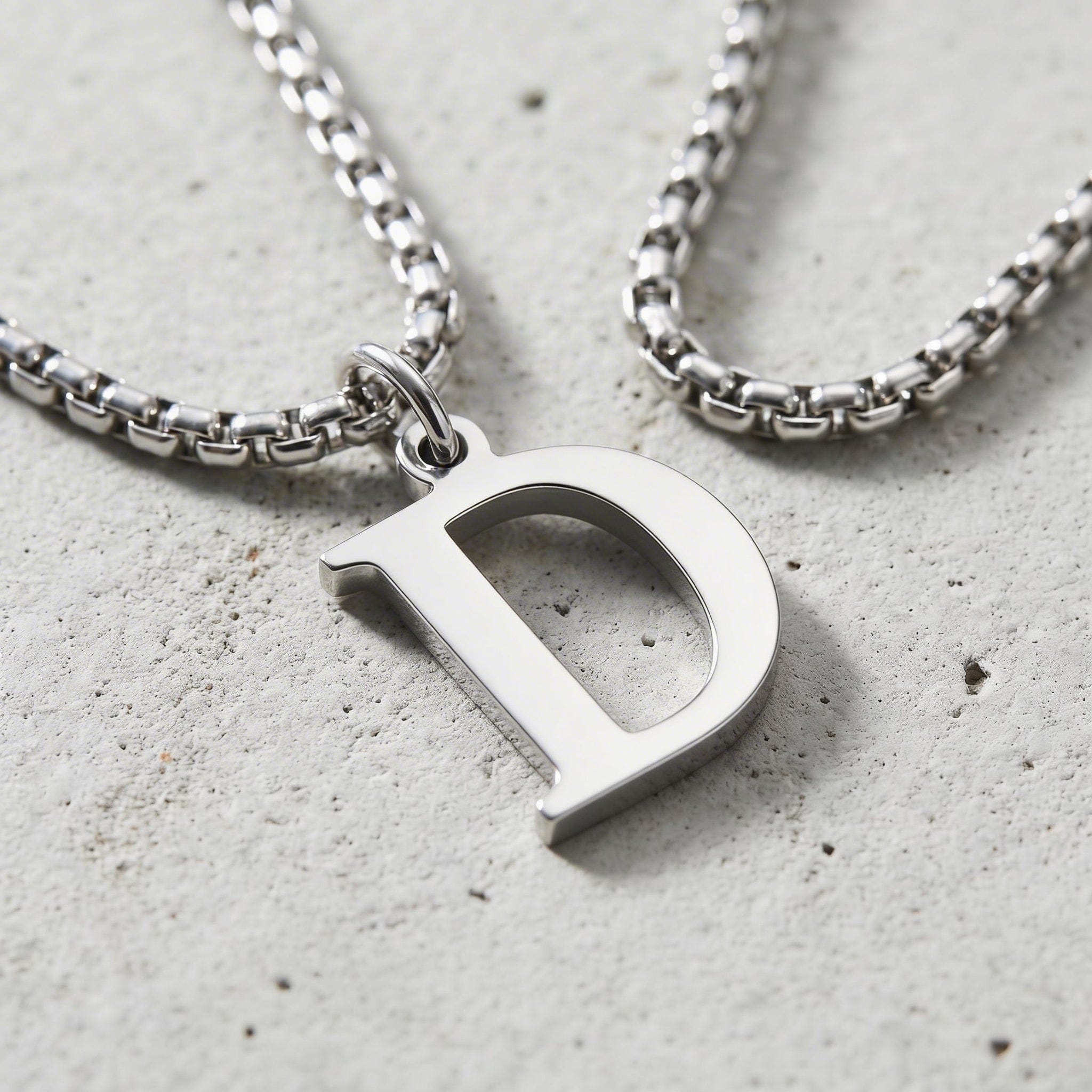 Collier Initiale Homme Pendentif Lettre Acier Argent