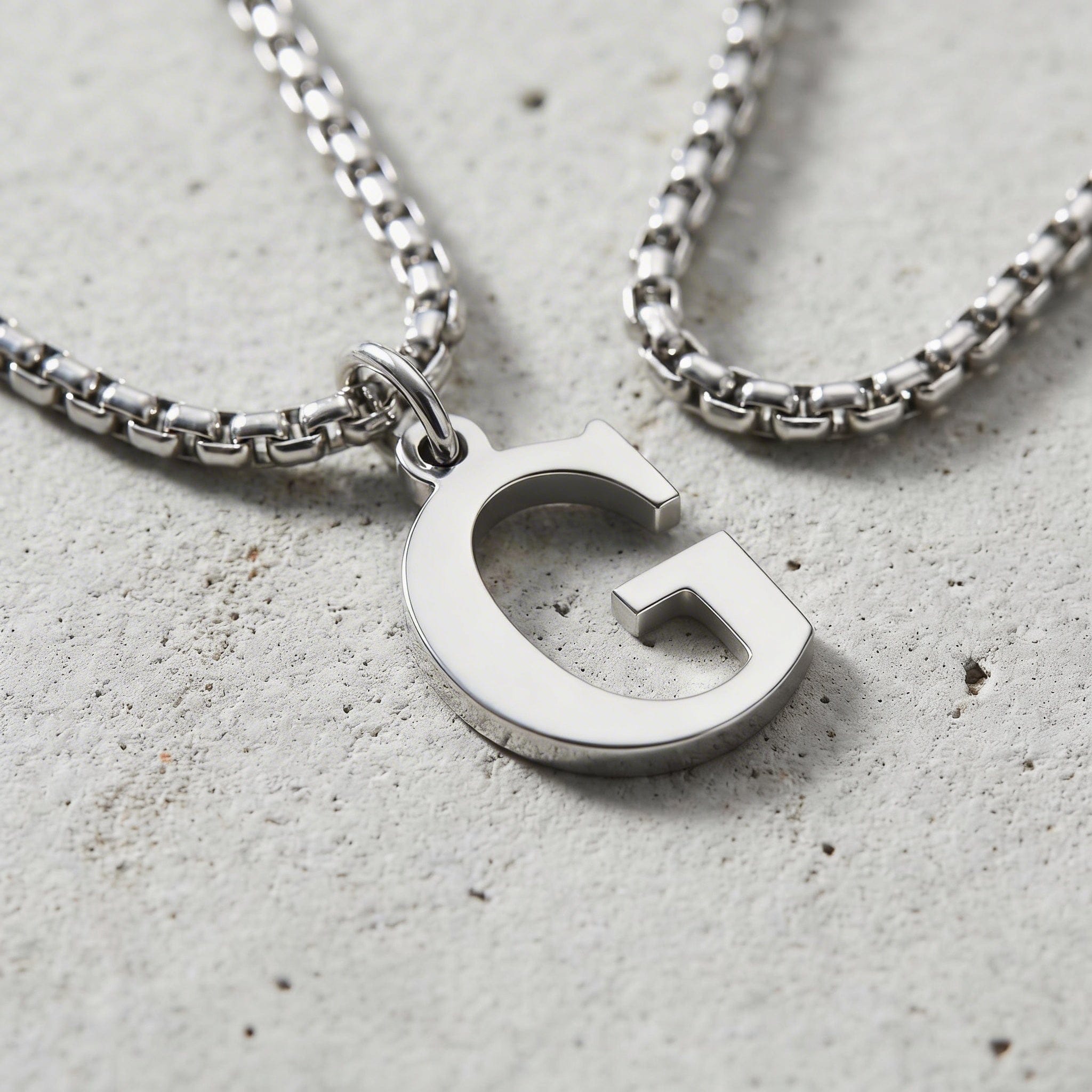 Collier Initiale Homme Pendentif Lettre Acier Argent