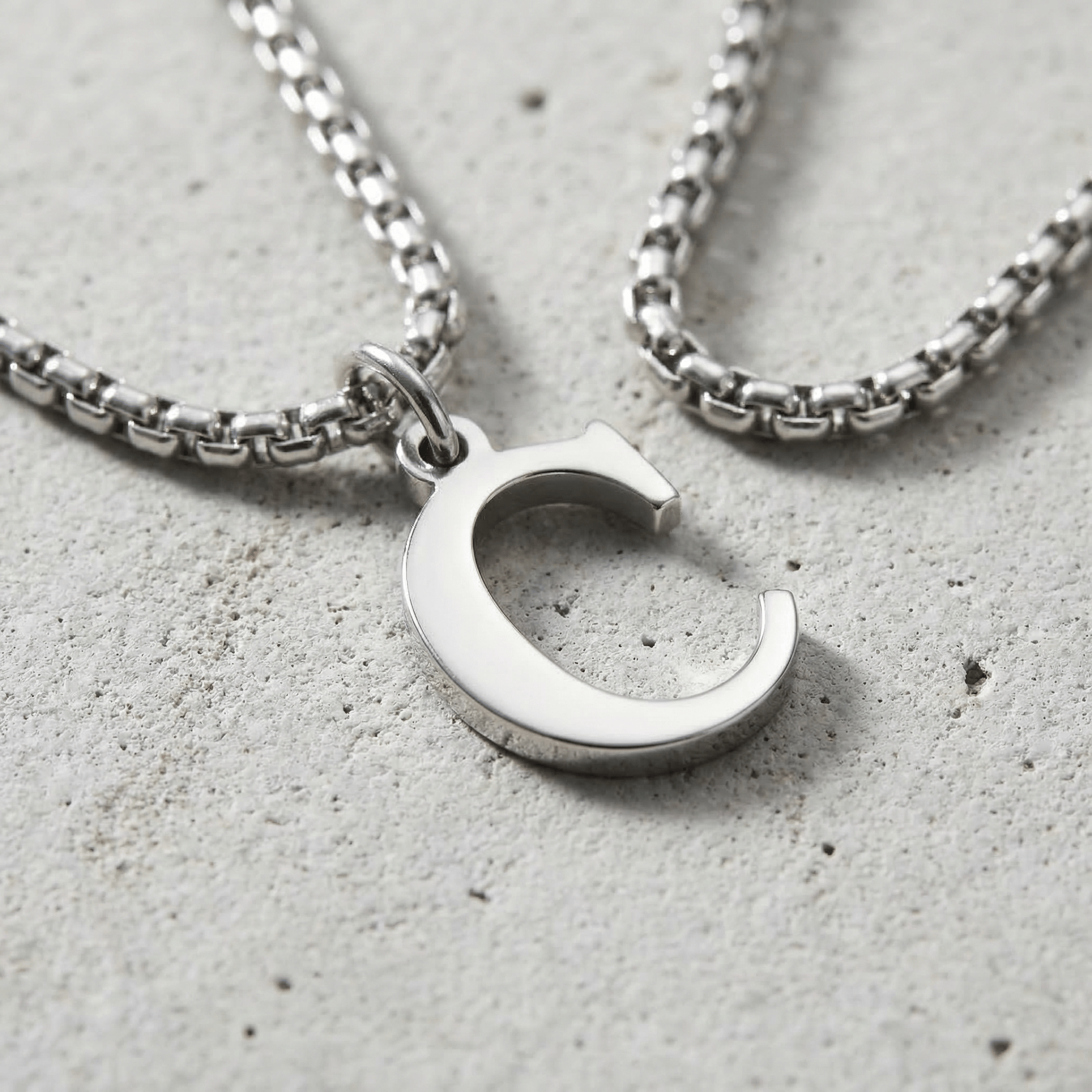 Collier Initiale Homme Pendentif Lettre Acier Argent