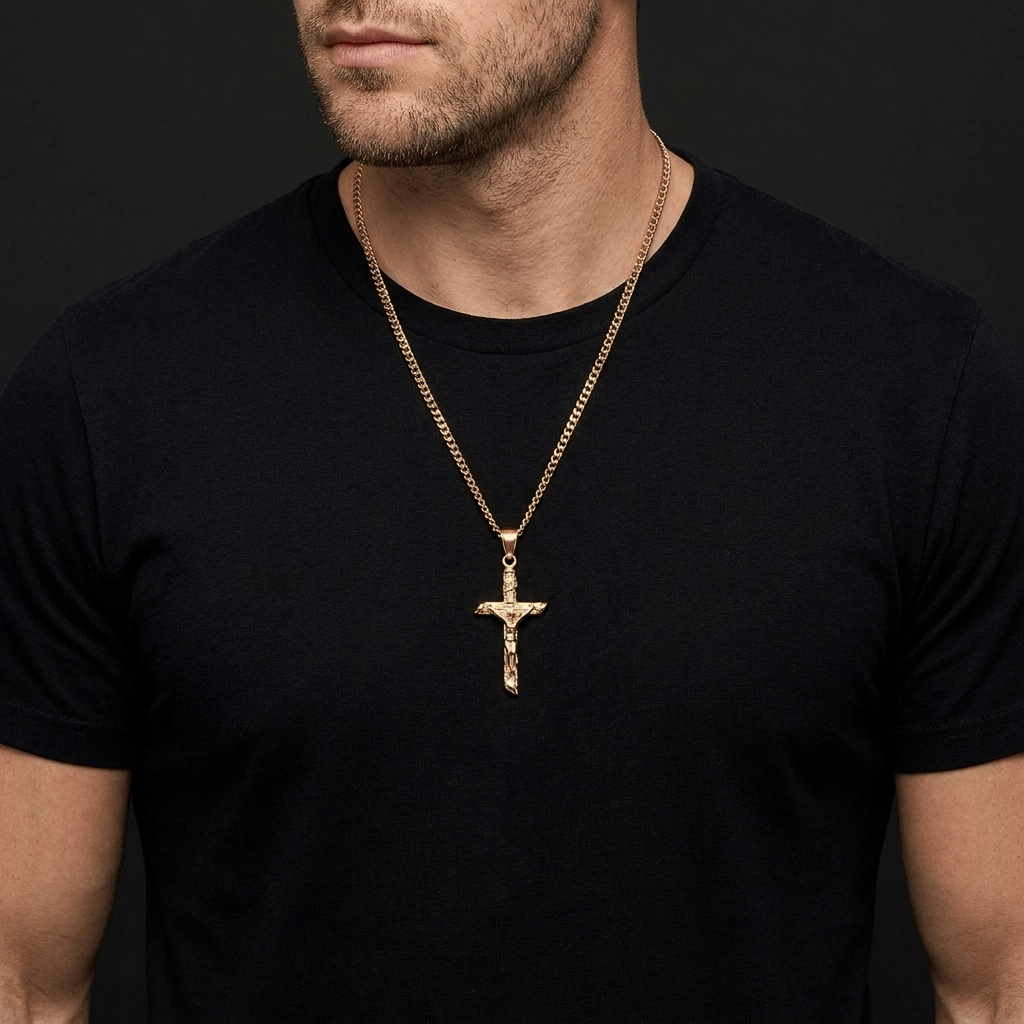 Collier Croix Or Homme Jésus Acier Inoxydable