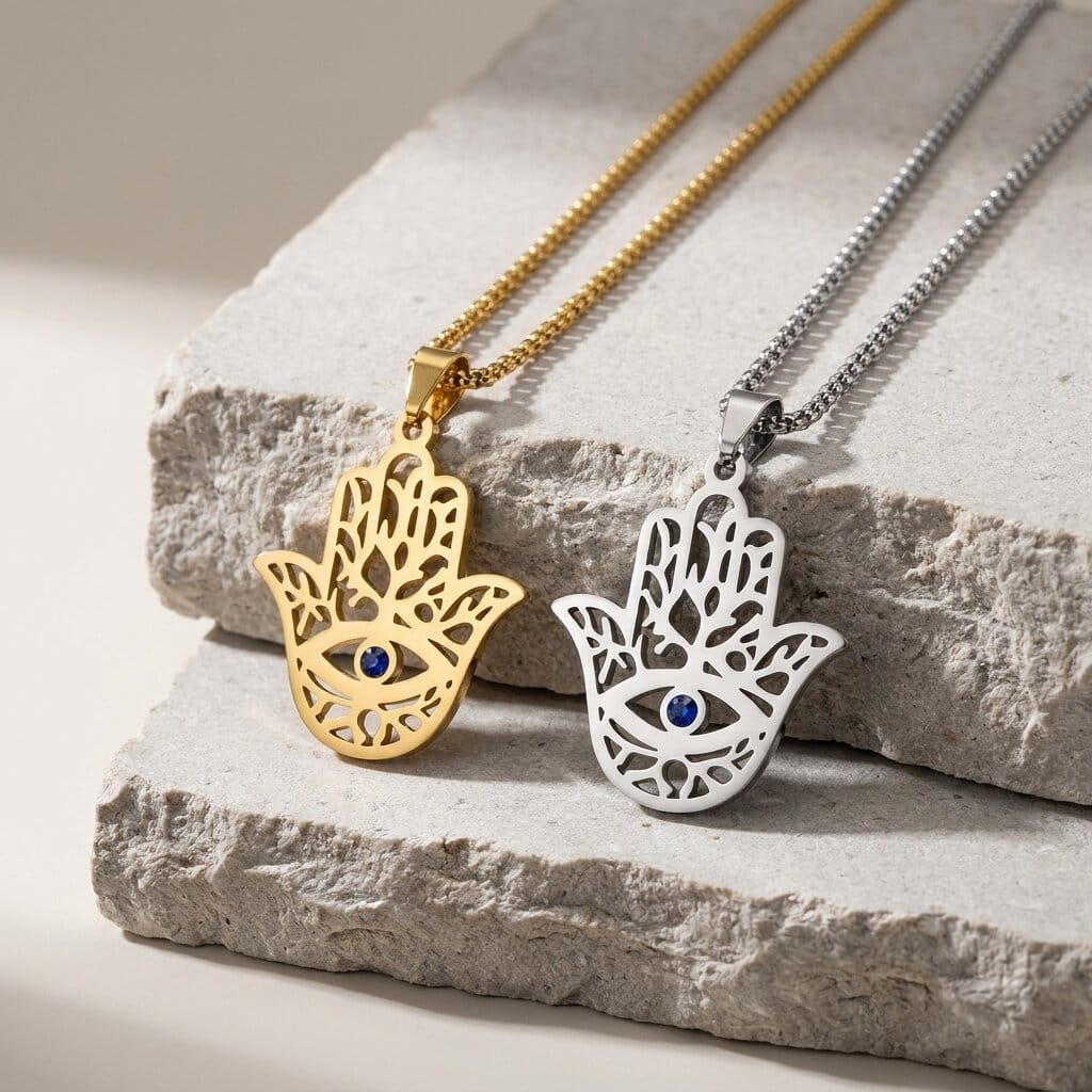 Collier Main de Fatma Homme Pendentif Hamsa Acier