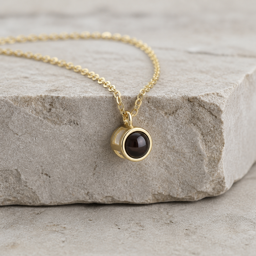 Collier photo personnalisé homme, pendentif projection en acier finition or